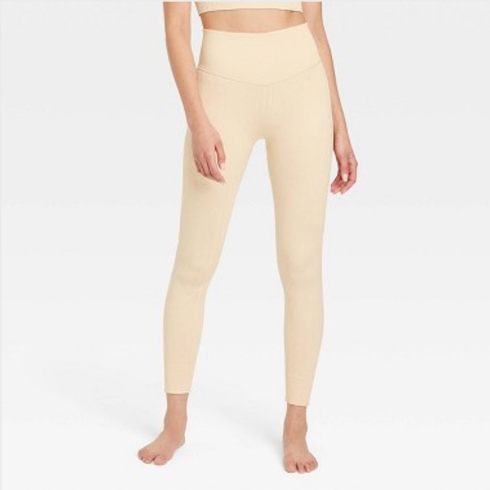 JoyLab Beige Cable Knit High Rise Leggings Crop Ankle 7/8 Rib Women Medium